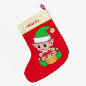 Moderne kerstcadeaudoos op rood grote kerstsok (Achterkant (Hangend))