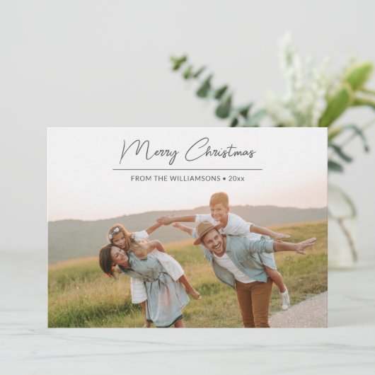 Moderne kerstcadeaufoto voor droog kerstzwart scri feestdagenkaart (Staand voorkant)