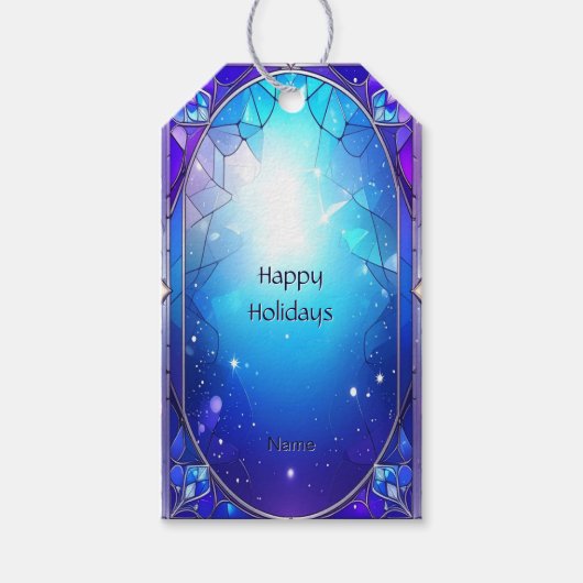 Moderne kerstcadeaukaart van gebrandschilderd glas cadeaulabel (Voorkant)