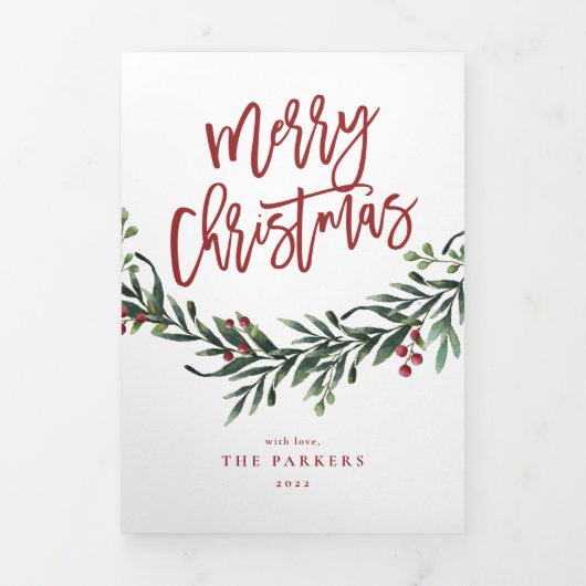 Moderne kerstcadeauset Kerst foto Tri-Fold kaart (Cover)
