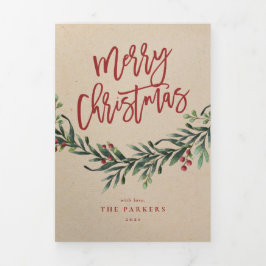 Moderne kerstcadeauswagger Kerst foto Tri-Fold kaa Drieluik Kaart