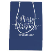 Moderne kerstcadeautas met blauw cadeau voor fijne medium cadeauzakje (Achterkant)