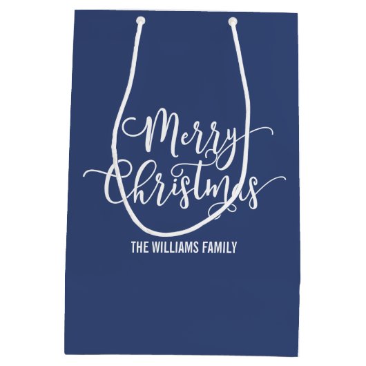 Moderne kerstcadeautas met blauw cadeau voor fijne medium cadeauzakje (Achterkant)