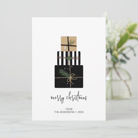 Moderne kerstcadeautjes feestdagenkaart (Staand voorkant)