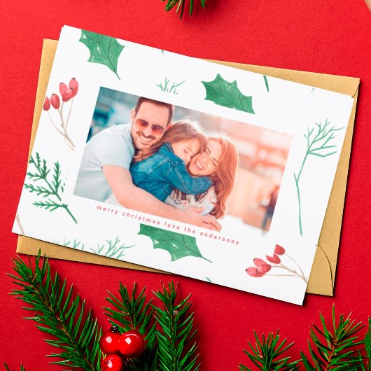 Moderne kerstchemicaliën in sneeuwfoto feestdagenkaart