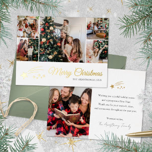Moderne Kerstcollage met vallende ster in wit goud Folie Feestdagen Briefkaart