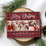 Moderne kerstdag met kalligrafie 3 Foto geplaatst Briefkaart<br><div class="desc">Modern Fun Calligraphy Script Merry Kerstmis 3 Photo Holiday Briefkaart - Red Pset</div>