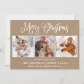 Moderne kerstdag met kalligrafie 3 Foto Kraft Feestdagenkaart (Voorkant)