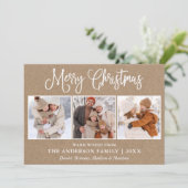 Moderne kerstdag met kalligrafie 3 Foto Kraft Feestdagenkaart (Staand voorkant)