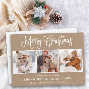 Moderne kerstdag met kalligrafie 3 Foto Kraft Feestdagenkaart