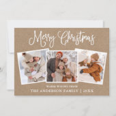 Moderne kerstdag met kalligrafie 3 Foto Kraft Feestdagenkaart (Voorkant)