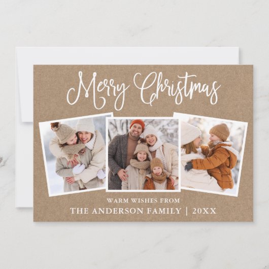 Moderne kerstdag met kalligrafie 3 Foto Kraft Feestdagenkaart (Voorkant)