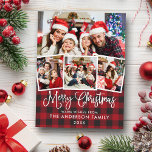 Moderne kerstdag met kalligrafie 4 Foto geplaatst Briefkaart<br><div class="desc">Modern Fun Calligraphy Script Merry Kerstmis 4 Photo Holiday Briefkaart - Red Pset</div>