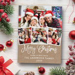 Moderne kerstdag met kalligrafie 4 Foto Kraft Briefkaart<br><div class="desc">Modern Fun Calligraphy Script Merry Kerstmis 4 Photo Kraft Holiday Briefkaart</div>