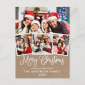 Moderne kerstdag met kalligrafie 4 Foto Kraft Briefkaart (Voorkant)