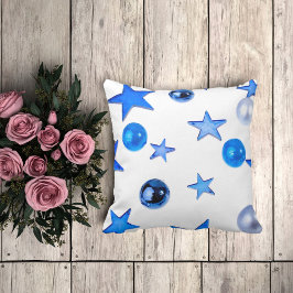 Moderne kerstdecor met blauwe ornamenten kussen