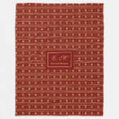 Moderne Kerstdeken Rood en Goud Monogram Fleece Deken (Voorkant)