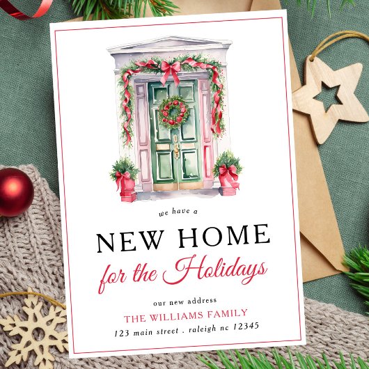 Moderne Kerstdeur Nieuwe Home Vakantie Verhuizen Aankondiging