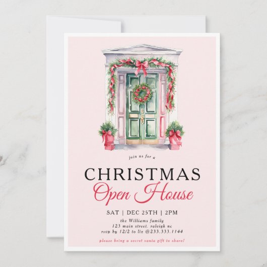 Moderne kerstdeur open huis partij kaart (Voorkant)