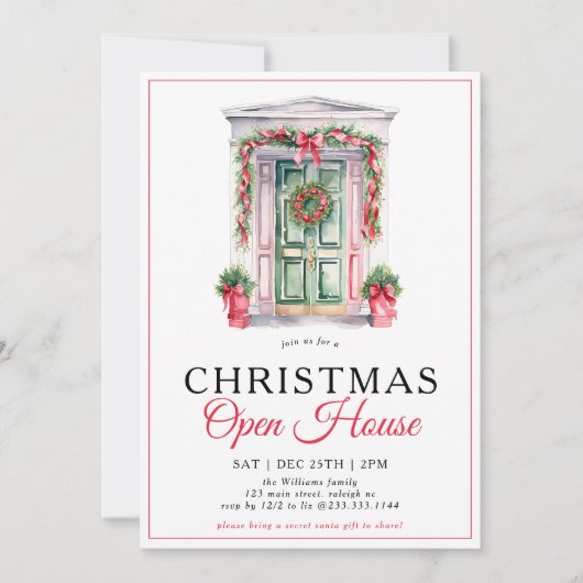 Moderne kerstdeur open huis partij kaart (Voorkant)