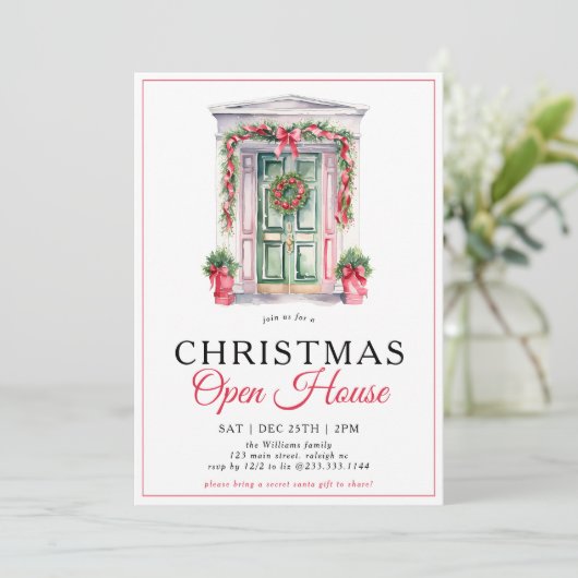 Moderne kerstdeur open huis partij kaart (Staand voorkant)
