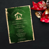 Moderne kerstdiner partij religieuze kerststal feestdagenkaart