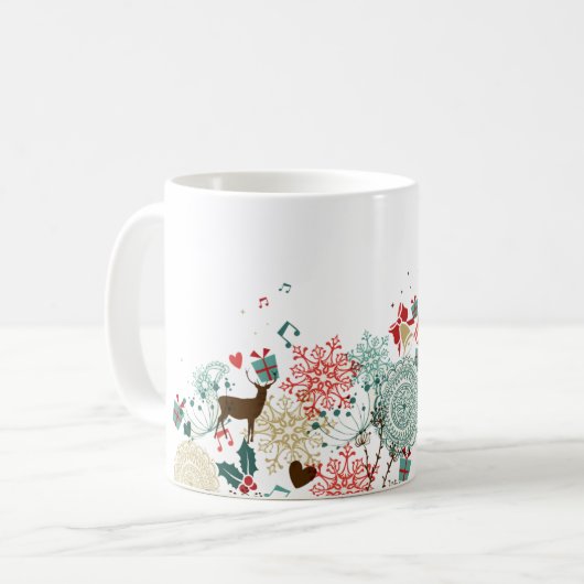 Moderne kerstdroger en bloemen koffiemok (Voorkant links)