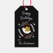 Moderne kerstduif & bessen  cadeaulabel (Voorkant)