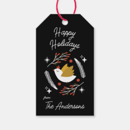 Moderne kerstduif & bessen cadeaulabel