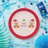 Moderne kerstelfen op rood en ivoor papieren bordje (Feest)