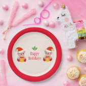 Moderne kerstelfen op rood en ivoor papieren bordje (Feest)