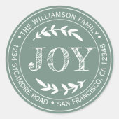 Moderne Kerstelijke Kerstvreugde Retouradres Groen Ronde Sticker (Voorkant)