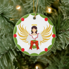 Moderne Kerstengel Rood Groene Holly Krans 2024 Keramisch Ornament