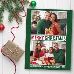 Moderne kerstfamilie 2 Foto groen Briefkaart<br><div class="desc">Moderne kerstfamilie Foto groen en rood feestdag Briefkaart - 2 foto's</div>