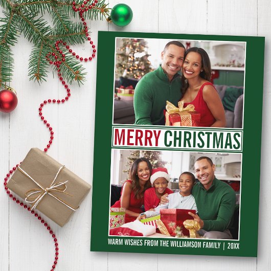 Moderne kerstfamilie 2 Foto groen Briefkaart