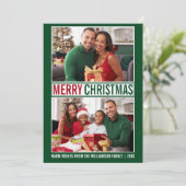 Moderne kerstfamilie 2 Foto groen Feestdagenkaart (Staand voorkant)