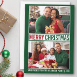 Moderne kerstfamilie 2 Foto groen Feestdagenkaart<br><div class="desc">Moderne kerstfamilie Foto groen en rode feestdag - 2 foto's</div>