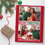 Moderne kerstfamilie 2 Foto rood Briefkaart<br><div class="desc">Moderne kerstfamilie Foto groen en rood feestdag Briefkaart - 2 foto's</div>