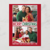 Moderne kerstfamilie 2 Foto rood Briefkaart (Voorkant)