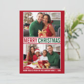 Moderne kerstfamilie 2 Foto rood Feestdagenkaart (Staand voorkant)