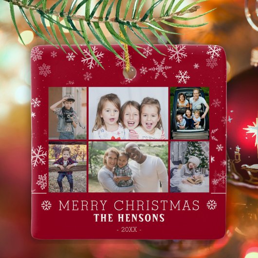 Moderne kerstfamilie 6 Foto collage Keramisch Ornament