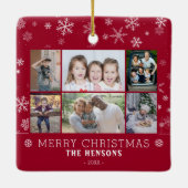Moderne kerstfamilie 6 Foto collage Keramisch Ornament (Achterkant)