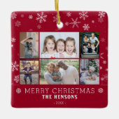 Moderne kerstfamilie 6 Foto collage Keramisch Ornament (Voorkant)