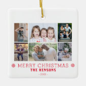 Moderne kerstfamilie 6 Foto collage Keramisch Ornament (Voorkant)
