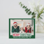 Moderne kerstfamilie foto groen briefkaart (Staand voorkant)
