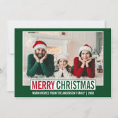 Moderne kerstfamilie foto groen feestdagenkaart (Voorkant)