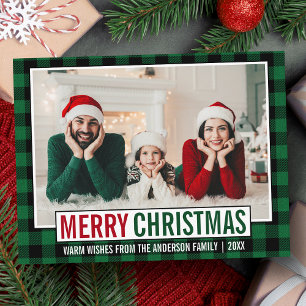 Moderne kerstfamilie foto groene foto briefkaart