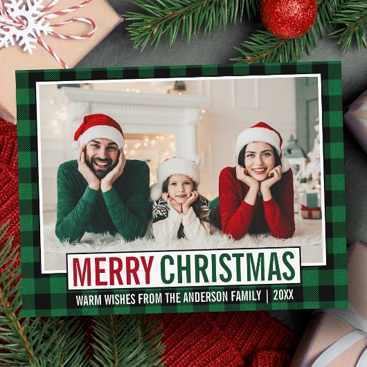 Moderne kerstfamilie foto groene foto briefkaart