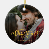 Moderne kerstfamilie - foto naam keramisch ornament (Voorkant)