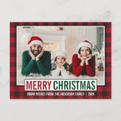 Moderne kerstfamilie foto Red Pset Briefkaart (Voorkant)